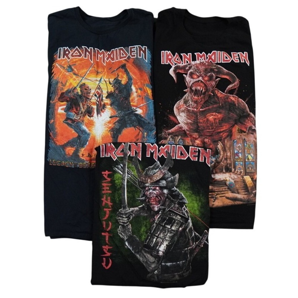 Iron Maiden T-Shirt Lot 3 Men L Black Legacy of the Beast Tour 2022 Rock Metal